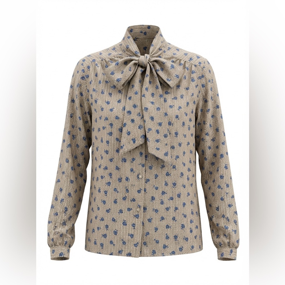 VINTAGE RRRRuss Division of Russ Togs Beige and Blue Patterned Blouse